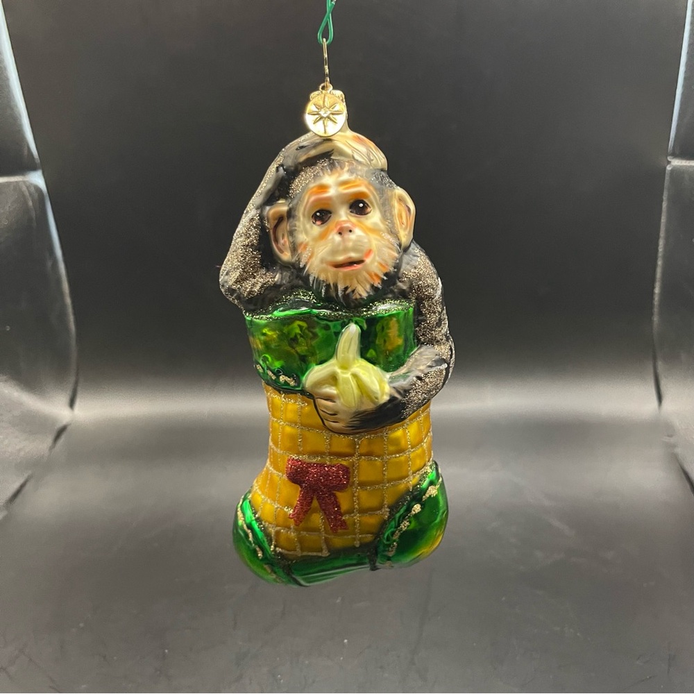 Radko monkey in stocking -large ornament